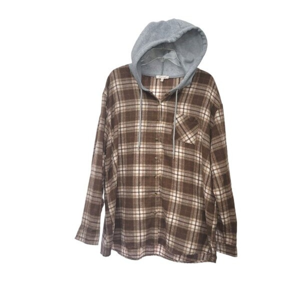 STELLA TWEED Woman's Plaid Shacket 2X Hooded Fannel Farmcore Grunge Outdoor‎ Y2K